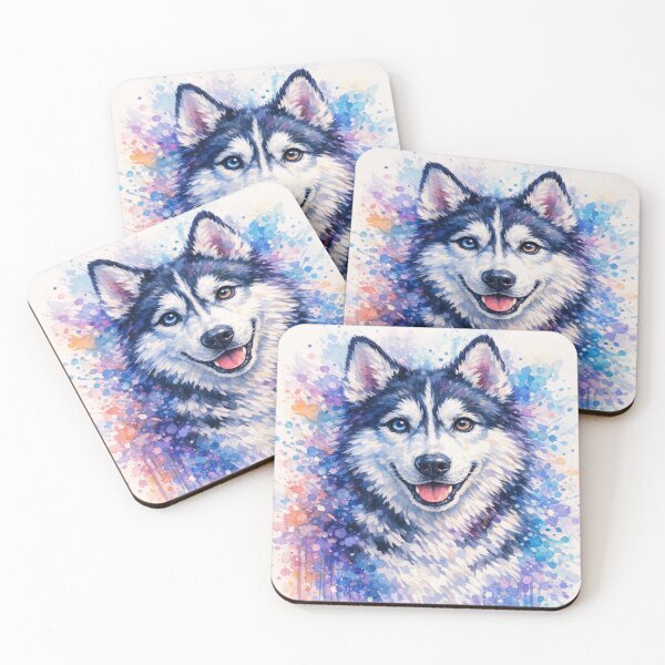 Item preview, Vibrant Husky Smile - Colorful Watercolor Dog Portrait designed and sold by myforestfog.