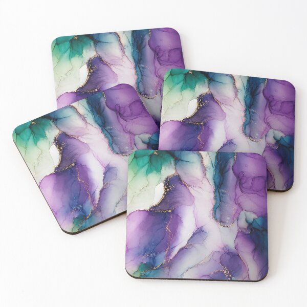 Item preview, Purple & Teal Alcohol Ink Abstract with Gold Details | Luxury Fluid Art designed and sold by PourtionOfArt.