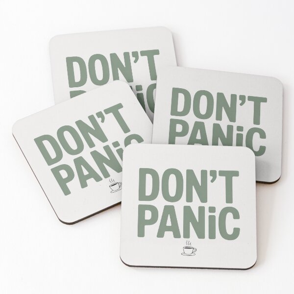 Item preview, The text “Don’t Panic” and a cup of coffee designed and sold by GiriaGallery.