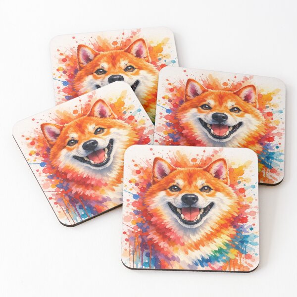 Item preview, Happy Shiba Inu - Vibrant Rainbow Watercolor Dog Portrait designed and sold by myforestfog.