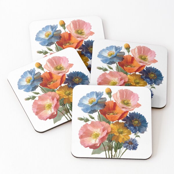 Item preview, Fresh Wildflower Bouquet Art, Coral Pink Blue Botanical Illustration designed and sold by daila70.