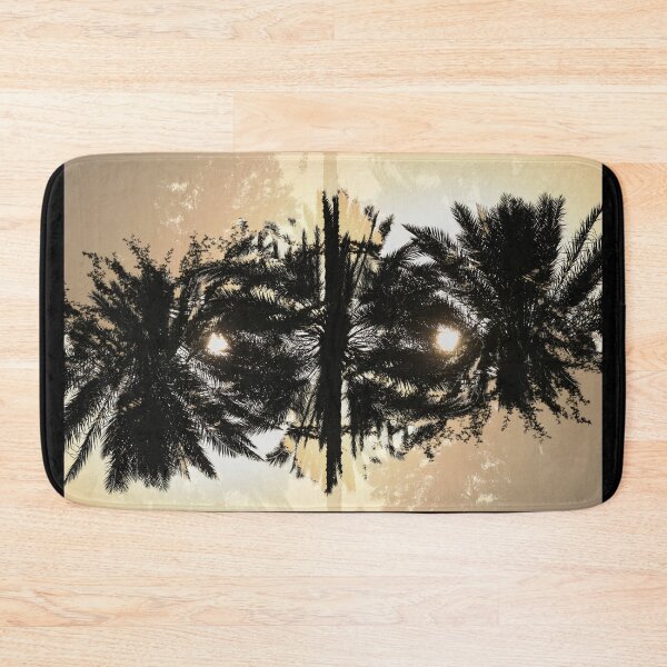 Item preview, A multiple exposure of palm trees captured from a low angle, where the layered silhouettes create a mirrored, symmetrical pattern against a warm, hazy sky. designed and sold by AbulailArt.