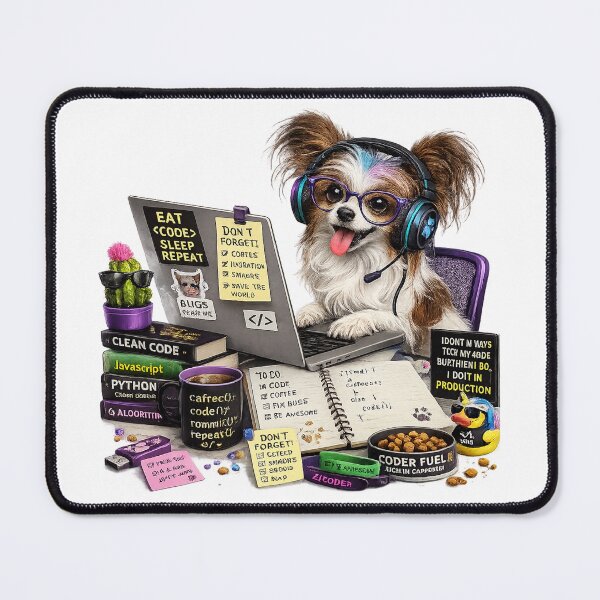Item preview, Funny Continental Toy Spaniel Coding Dog – Realistic Programmer Puppy designed and sold by YamiSociety.
