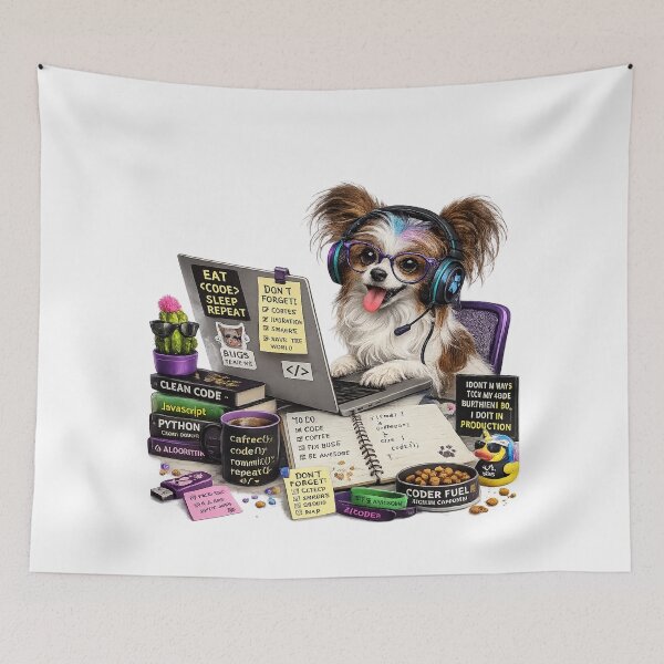 Item preview, Funny Continental Toy Spaniel Coding Dog – Realistic Programmer Puppy designed and sold by YamiSociety.