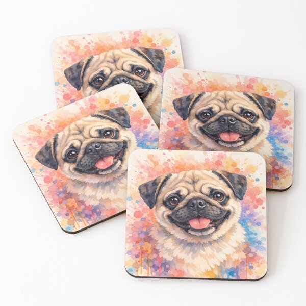 Item preview, Happy Pug Smile - Vibrant Rainbow Watercolor Dog Portrait designed and sold by myforestfog.