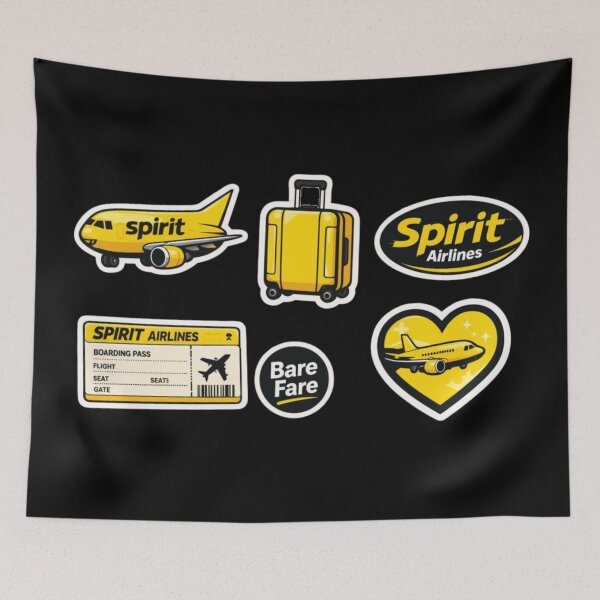 Item preview, Spirit Airlines Bare Fare Sticker Pack | Yellow Black Aviation Sticker Bundle | Boarding Pass Heart Airplane Decal Set designed and sold by Yasmine Mohammed.