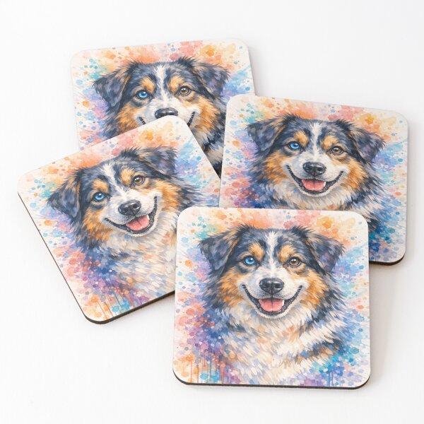Item preview, Vibrant Australian Shepherd - Colorful Watercolor Dog Portrait designed and sold by myforestfog.