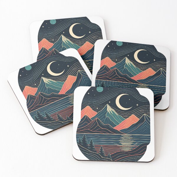 Item preview, Retro Minimalist Night Mountain Lake  designed and sold by Jaideep Walia.