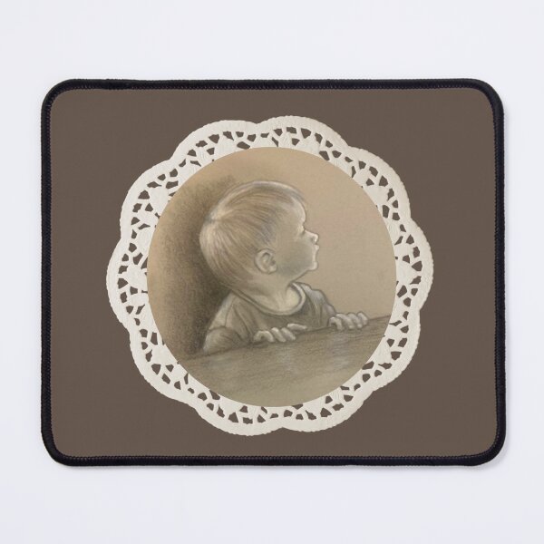 Item preview, Little Boy Waiting For Food at Table, Fine Art Sepia Drawing designed and sold by JoyfulWhimsy.