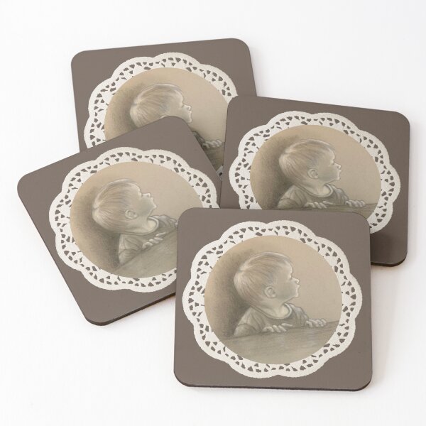 Item preview, Little Boy Waiting For Food at Table, Fine Art Sepia Drawing designed and sold by JoyfulWhimsy.