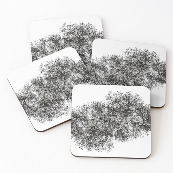 Item preview, A stark, black-and-white style silhouette of intricate tree branches and fine leaves layered against a pure white background. designed and sold by AbulailArt.