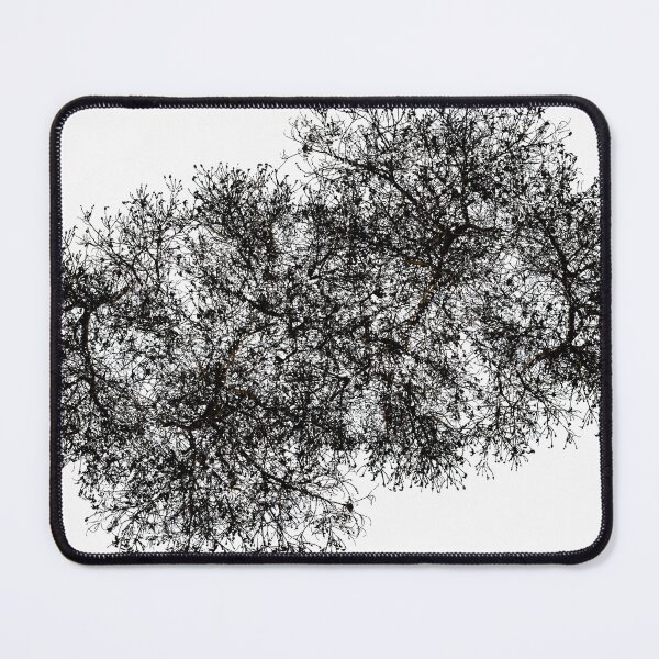 Item preview, A stark, black-and-white style silhouette of intricate tree branches and fine leaves layered against a pure white background. designed and sold by AbulailArt.