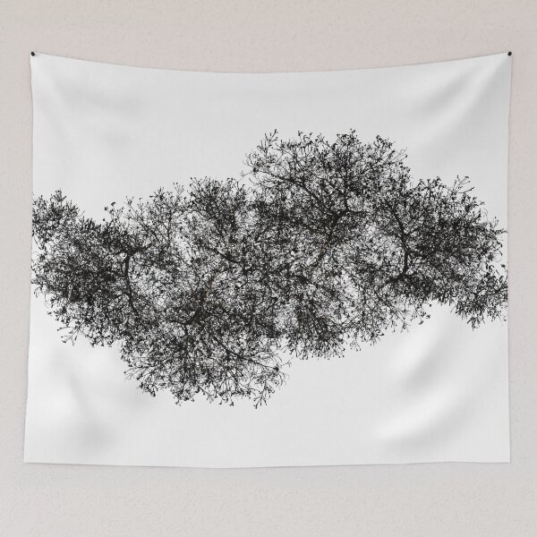Item preview, A stark, black-and-white style silhouette of intricate tree branches and fine leaves layered against a pure white background. designed and sold by AbulailArt.