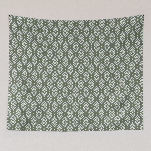 Item preview, Boho Hand drawn Ikat tribal abstract geometric in blue and cream on green designed and sold by EliveraDesigns.