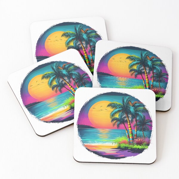 Item preview,  Neon Tropical Sunset - Ripped Circle Palm Tree Art designed and sold by A-M-G-Shop.