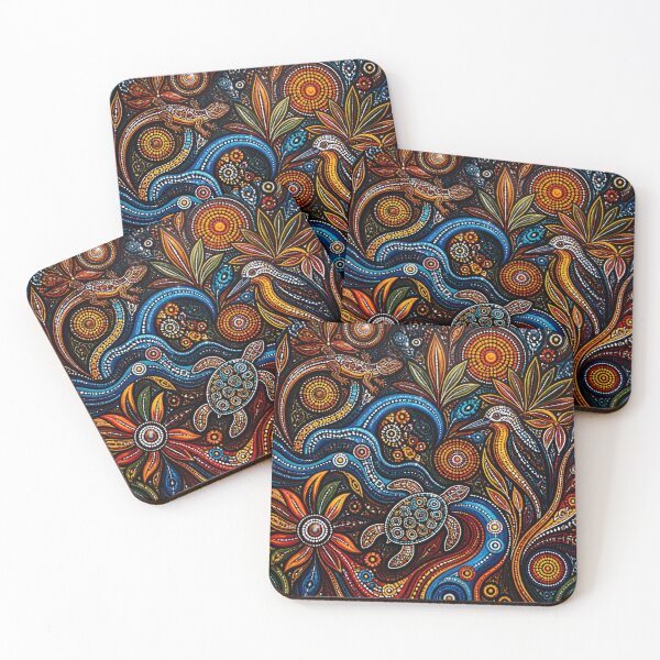 Item preview, Aboriginal Inspired Dot Art - Australian Flora Fauna Pattern designed and sold by GrinGalore.