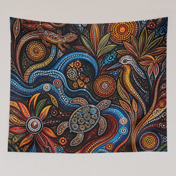 Item preview, Aboriginal Inspired Dot Art - Australian Flora Fauna Pattern designed and sold by GrinGalore.