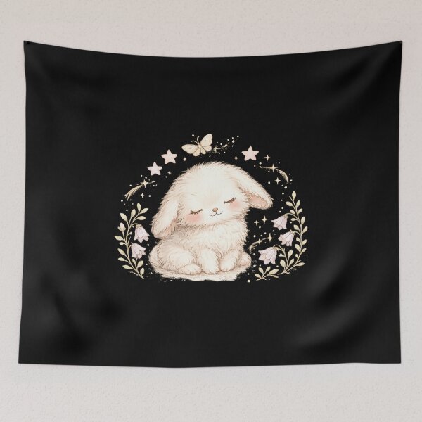 Item preview, Peaceful Sleeping White Bunny with Magical Bellflowers designed and sold by PastelNightfall.