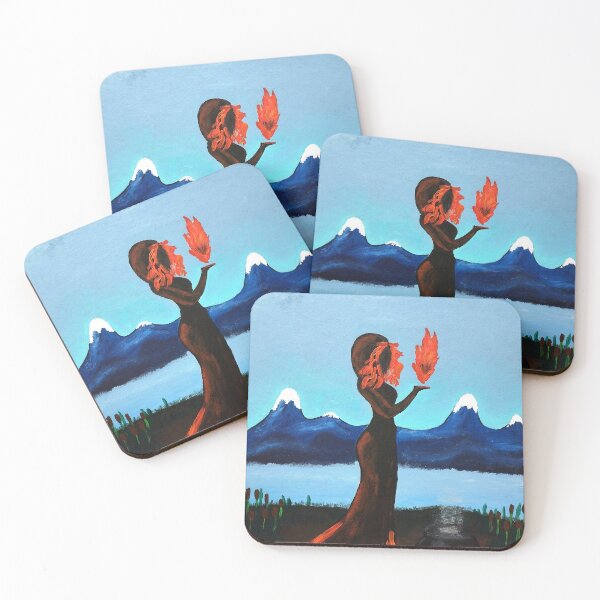 Item preview, Witchy fire gooddess wall art print of painting flame spirit blue background JPG designed and sold by Lenasminiland.