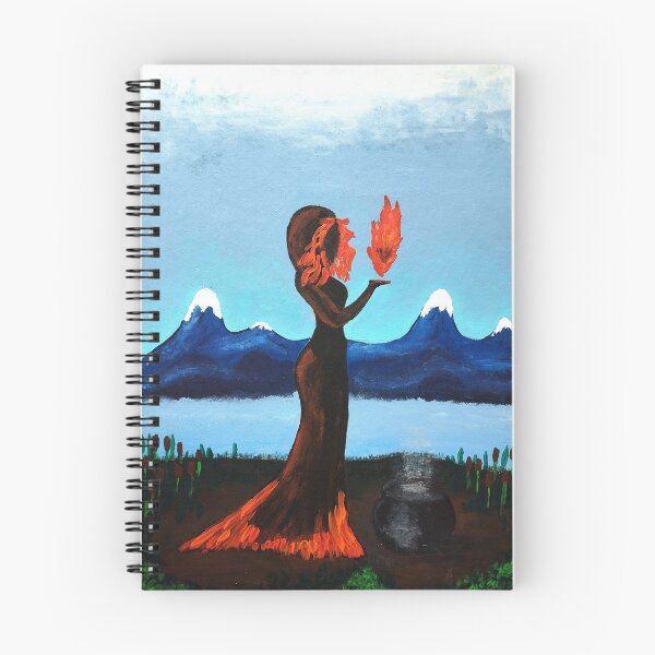 Item preview, Witchy fire gooddess wall art print of painting flame spirit blue background JPG designed and sold by Lenasminiland.