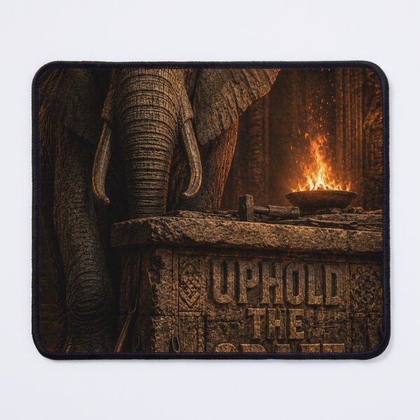 Item preview, Master Builder Uphold The Craft Elephant Industrial Forge Noir Art Print designed and sold by SavannaStrikes.