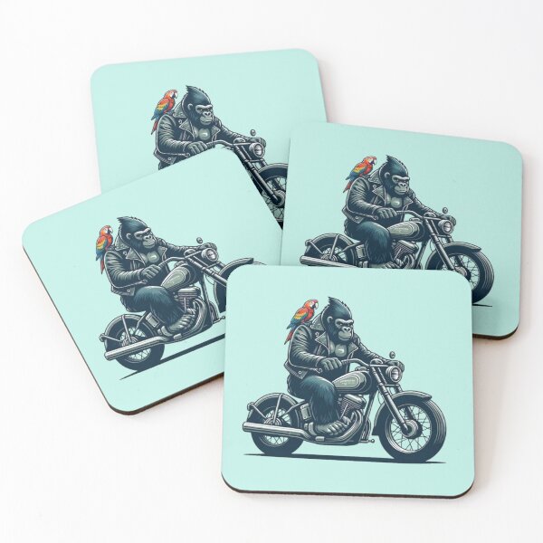 Item preview, Biker Gorilla with Parrot – Whimsical Animal Art designed and sold by Dogandesighn.