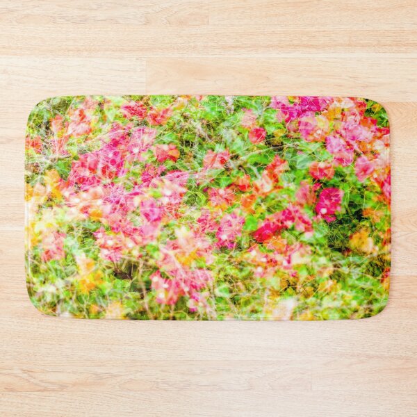 Item preview, A soft, layered exposure of pink and orange bougainvillea flowers intermingled with green leaves, creating a painterly floral tapestry. designed and sold by AbulailArt.