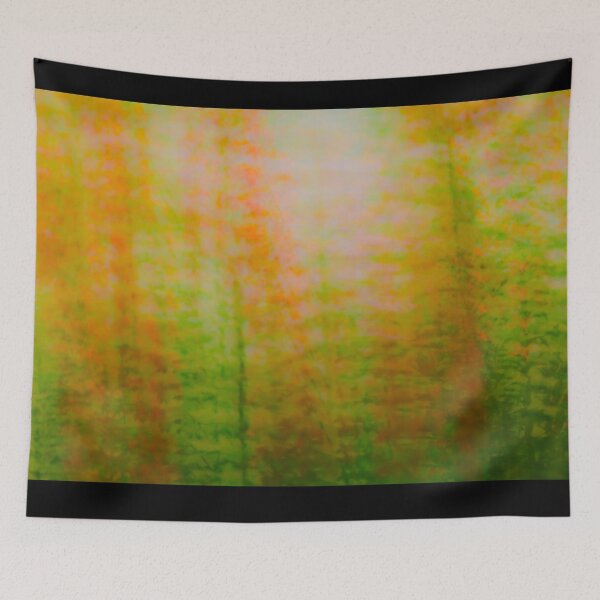 Item preview, A vertical wash of color where blurred green and orange elements create an impression of light filtering through a forest. designed and sold by AbulailArt.