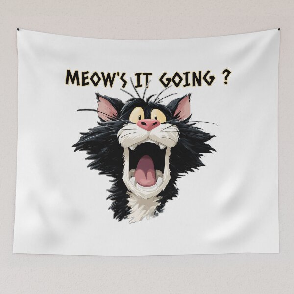Item preview, Meow's It Going Funny Cat Cartoon Pun Illustration designed and sold by DesignArtist.ia.
