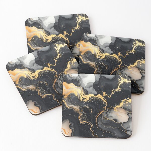 Item preview, Golden Abyss - Luxury Black and Gold Marble Fluid Art designed and sold by Kavin786.