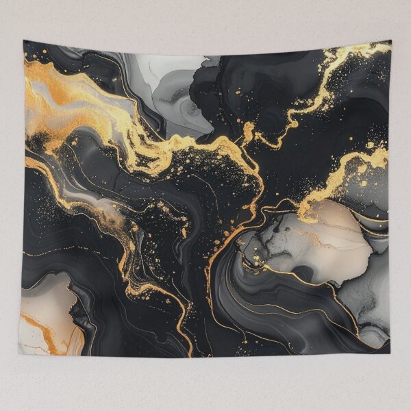 Item preview, Golden Abyss - Luxury Black and Gold Marble Fluid Art designed and sold by Kavin786.