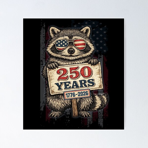 Item preview, Funny Patriotic Raccoon 250 Years 1776-2026 USA Trash Panda 4th of July for kids designed and sold by Youngkev-arts.