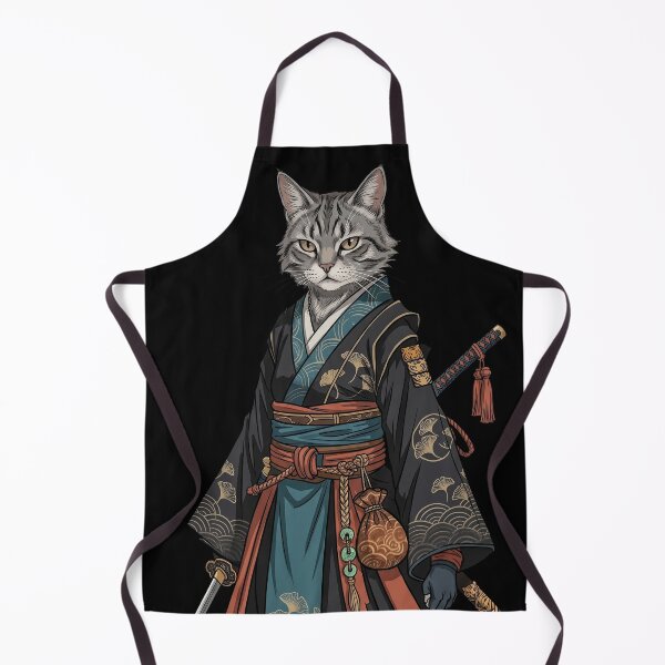 Item preview, Grey Samurai Cat Warrior Kimono Katana Japanese Art designed and sold by CrystalMineArts.