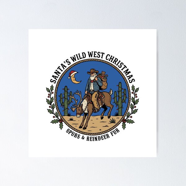 Item preview, Santa’s Wild West Christmas Blue Sky Cowboy Santa Riding Reindeer Desert Holiday designed and sold by Milasneeze.