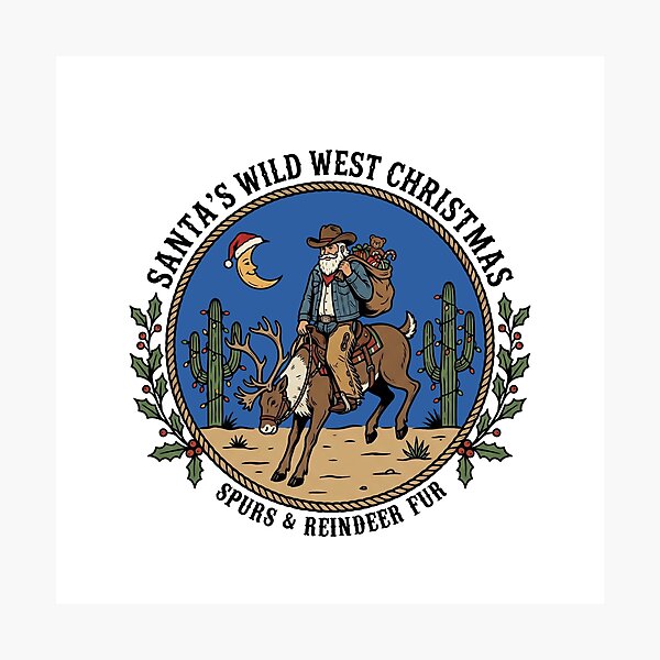Item preview, Santa’s Wild West Christmas Blue Sky Cowboy Santa Riding Reindeer Desert Holiday designed and sold by Milasneeze.