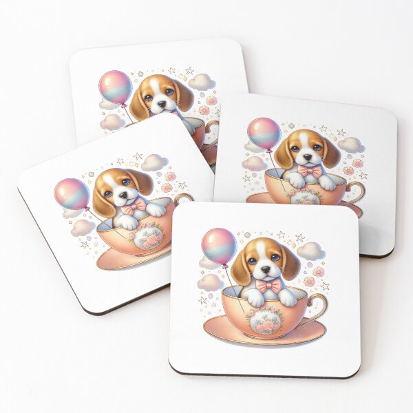 Item preview, Cute Teacup Beagle Puppy with Balloon - Whimsical Dog Art Illustration designed and sold by KETO370.