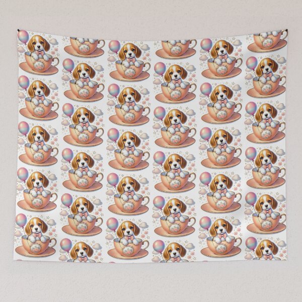 Item preview, Cute Teacup Beagle Puppy with Balloon - Whimsical Dog Art Illustration designed and sold by KETO370.
