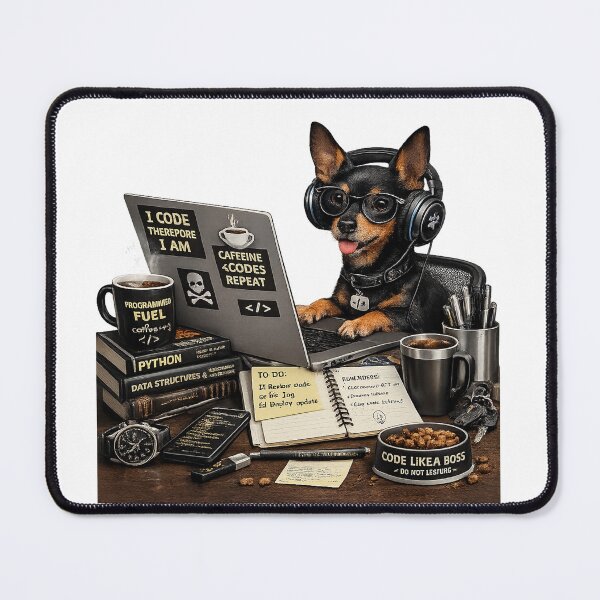 Item preview, Serious English Toy Terrier Coding Dog – Black and Tan Programmer designed and sold by YamiSociety.