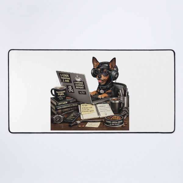 Item preview, Serious English Toy Terrier Coding Dog – Black and Tan Programmer designed and sold by YamiSociety.