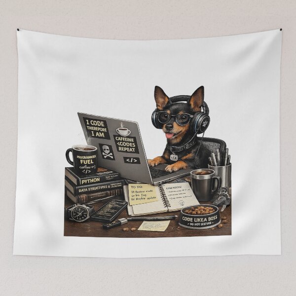 Item preview, Serious English Toy Terrier Coding Dog – Black and Tan Programmer designed and sold by YamiSociety.