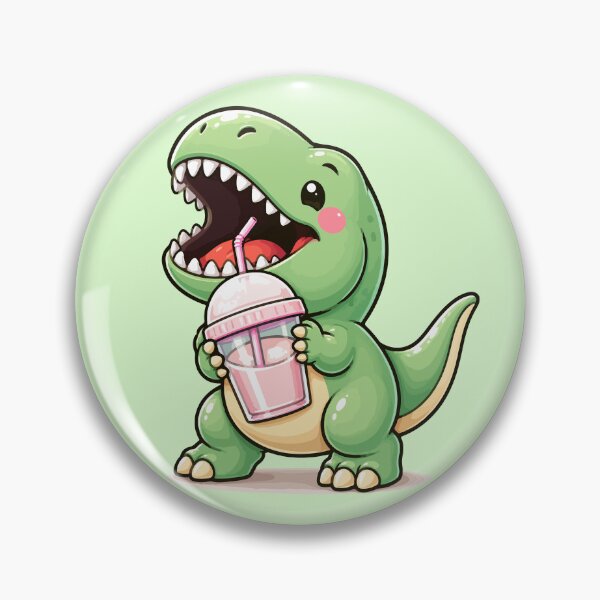 Item preview, Dinosaur Drinking Milkshake Kawaii T-Rex designed and sold by ChosmahDrawing.