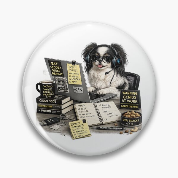 Item preview, Japanese Chin Coding Dog – Realistic Programmer Puppy designed and sold by YamiSociety.