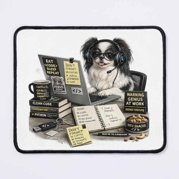 Item preview, Japanese Chin Coding Dog – Realistic Programmer Puppy designed and sold by YamiSociety.