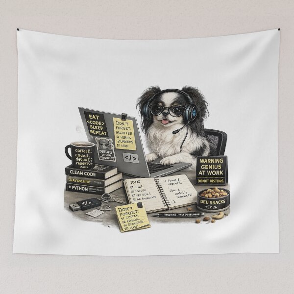 Item preview, Japanese Chin Coding Dog – Realistic Programmer Puppy designed and sold by YamiSociety.