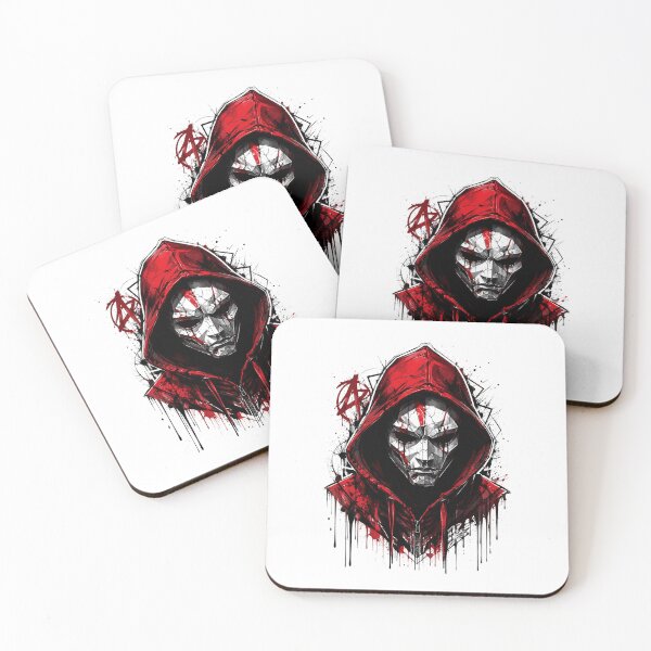 Item preview, Cracked Mask Hooded Figure Sticker – Dark Red Urban Graffiti Art designed and sold by ClickToSticker.