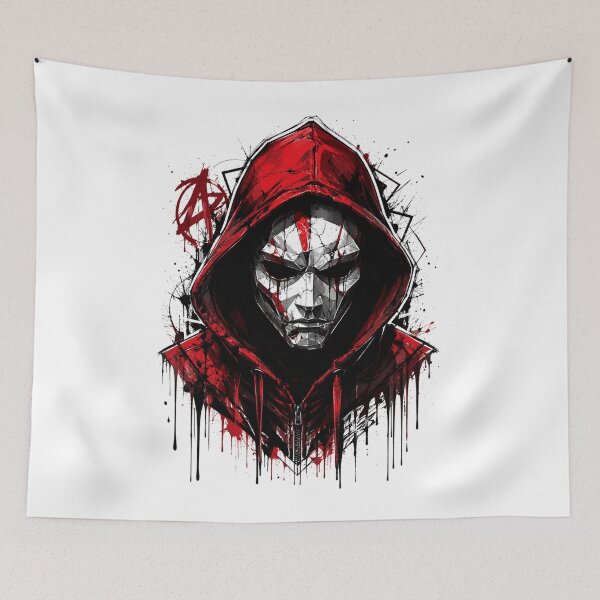 Item preview, Cracked Mask Hooded Figure Sticker – Dark Red Urban Graffiti Art designed and sold by ClickToSticker.