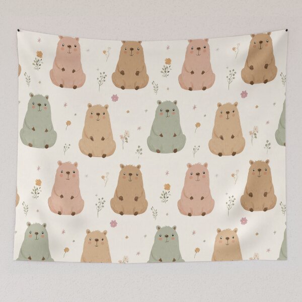 Item preview, Cute Pastel Capybara Garden Pattern designed and sold by MegaNovaArt.