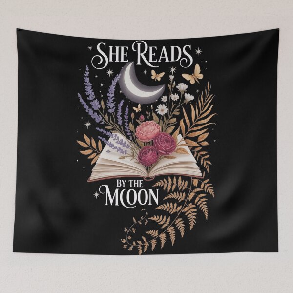 Item preview, She Reads By The Moon Floral Book Lover Graphic designed and sold by Syrupulse.