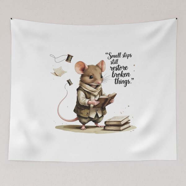 Item preview, Small Steps Restore Broken Things Vintage Mouse Dark Academia designed and sold by AQUILAKREO.