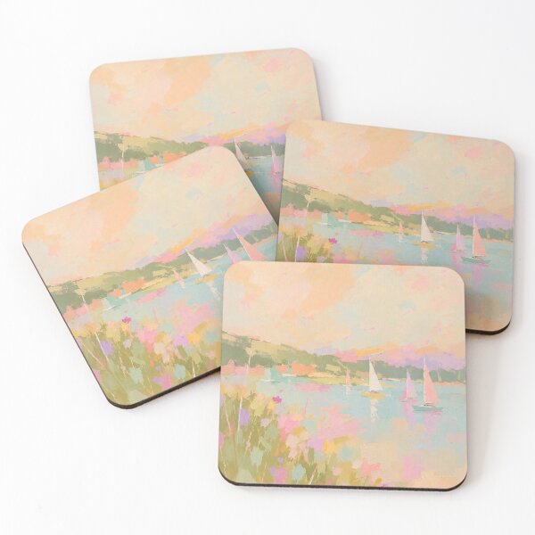 Item preview, serene lake sailboats pastel designed and sold by bosamji.